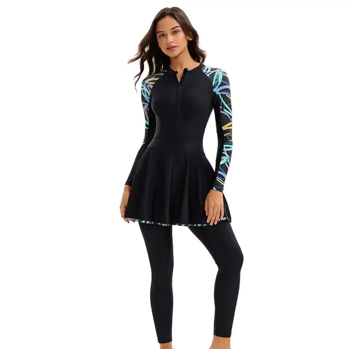 Maillots de bain islamiques à manches longues pour femmes, une pièce musulmane modeste | Maillot de bain Burkini à couverture complète, maillot de bain solide