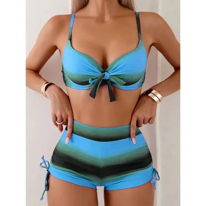 Cikini Summer Beach Ensemble bikini tie-dye pour femme avec devant torsadé et bas froncés pour les vacances