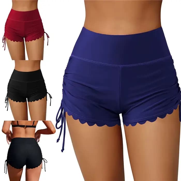 Short de bain taille haute pour femme, short de bain, short de surf, short de bain pour femme, short de proximité, ourlet ondulé, solide, été