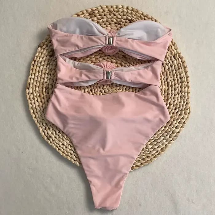 DEBAIOR Sexy Bikini 3D fleur Bandeau découpé Monokini femmes une pièce maillots de bain coupe haute maillot