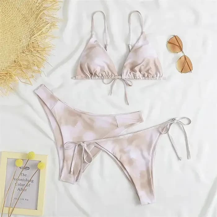 Ensemble bikini 3 pièces sexy pour femme – Maillot de bain triangle bandeau push up en bleu et violet