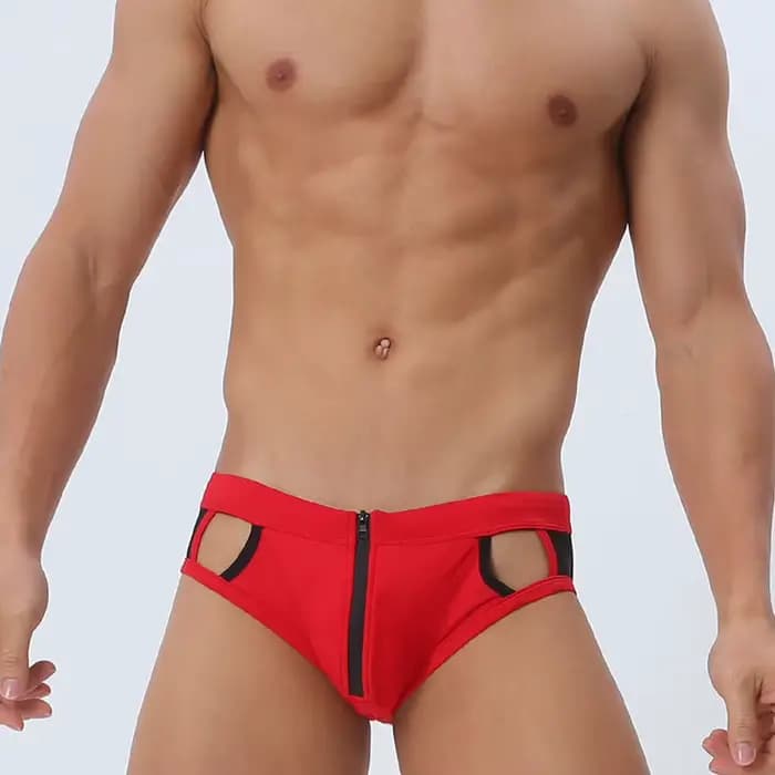 Slip de bain pour hommes, Sexy, fermeture éclair ouverte sur le devant, ajouré, maillot de bain, mai