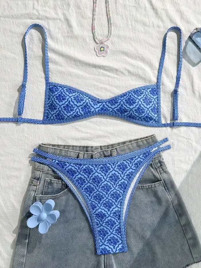 Maillot de bain deux pièces imprimé fleurs