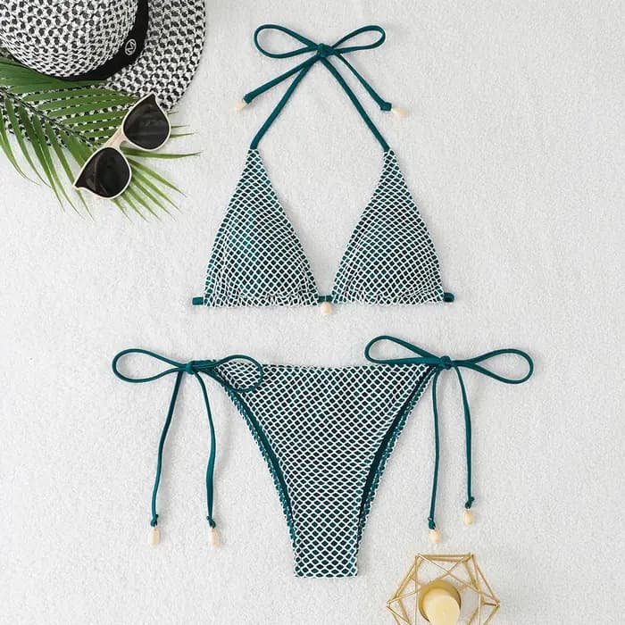 Sexy Bikini ensembles Micro Triangle string deux pièces maillots de bain femmes maille Biquini licou côté cravate