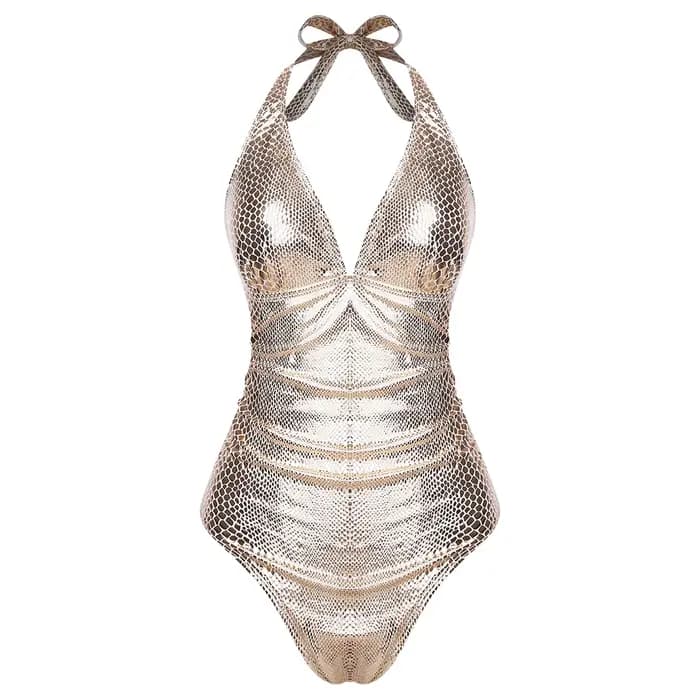 Maillot de bain une pièce métallisé effet peau de serpent pour femme