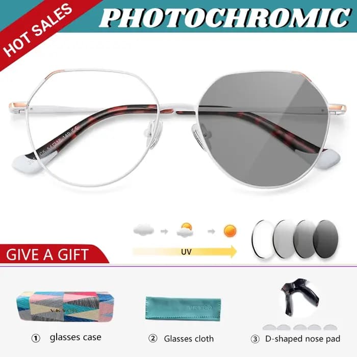 VKYEE géométrie photochromique Anti lumière bleue femmes lunettes de lecture pour myopie hypermétropie Prescription lune