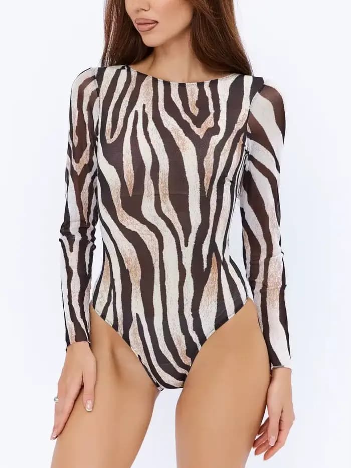 Maillot de bain une pièce à manches longues pour femmes, imprimé zèbre, protection UV SPF, pour surf