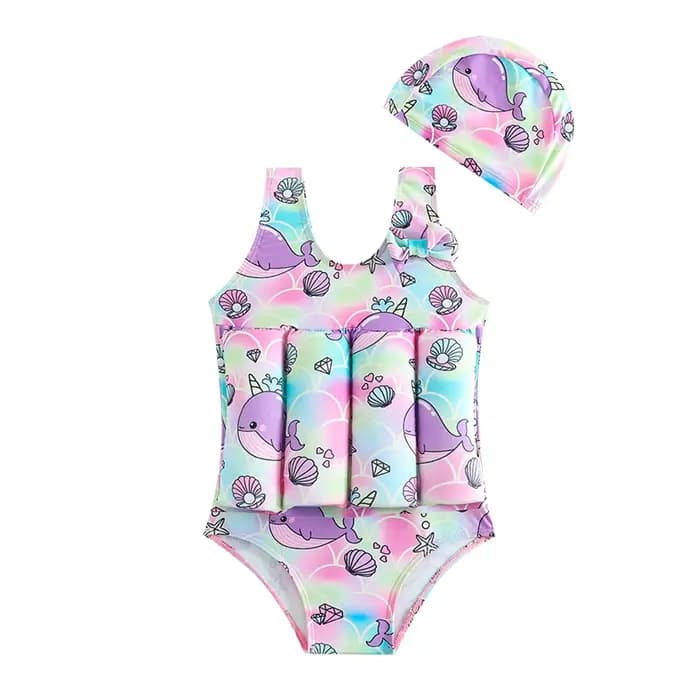 Maillot de bain une pièce avec bonnet pour bébé fille
