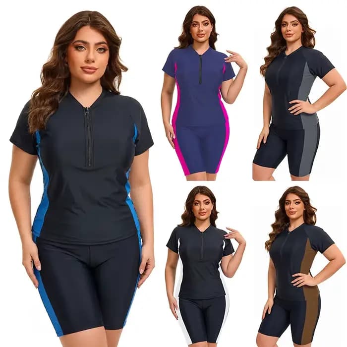 Maillot de bain grande taille pour femme, deux pièces, haut de maillot à manches courtes et short de bain avec coupe Boy Leg, tailles XL-5XL