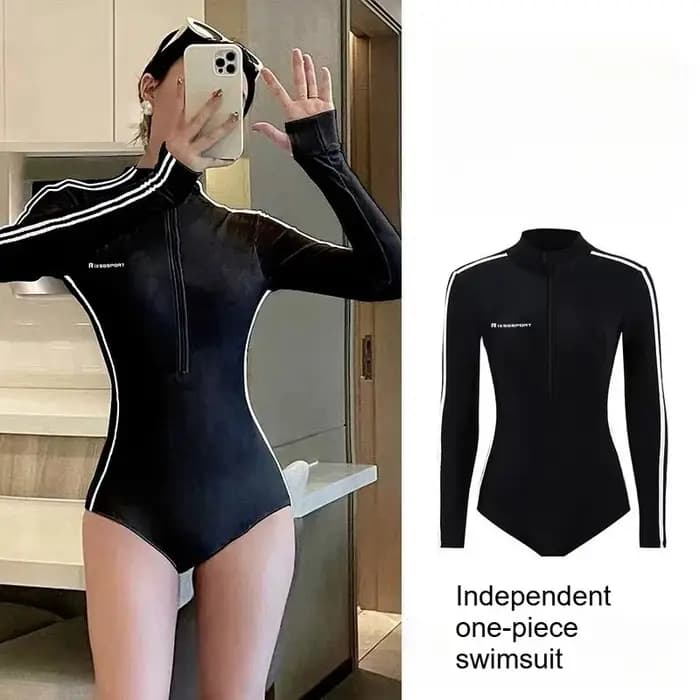 Maillot de bain une pièce à manches longues pour femmes, combinaison complète avec fermeture éclair sur le devant, avec soutien-gorge intégré, pour wakeboard, plongée, vacances