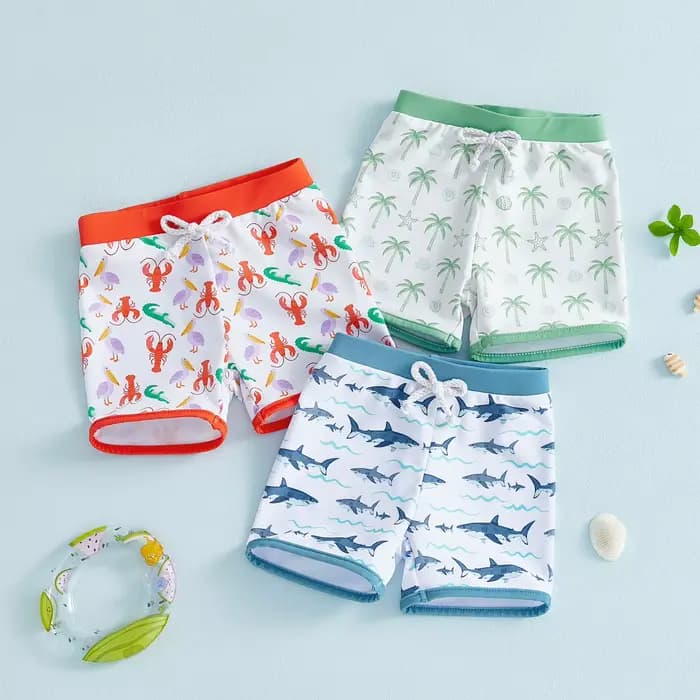 Shorts de bain pour bébés garçons de 0 à 4 ans, imprimé requin, extensibles, à séchage rapide, maillots de bain pour tout-petits, maillots de bain pour enfants