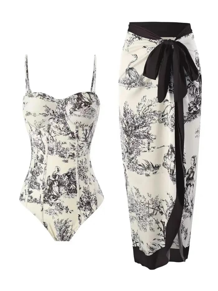 Strppy imprimé maillot de bain une pièce avec robe de plage 2025 femmes Sexy Push Up maillots