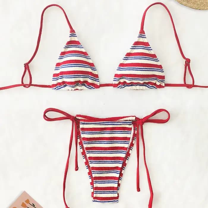 Maillot de bain deux pièces sexy push-up pour femme 2026 – Ensemble bikini micro rayé tendance