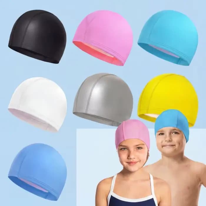 Bonnet de bain imperméable en PU pour enfants et adultes, bonnet de plongée à haute élasticité, non construit, cheveux longs, Protection des oreilles, unisexe