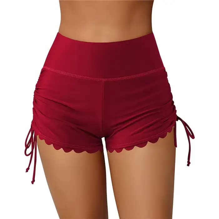 Short de bain taille haute pour femme, short de bain, short de surf, short de bain pour femme, short de proximité, ourlet ondulé, solide, été