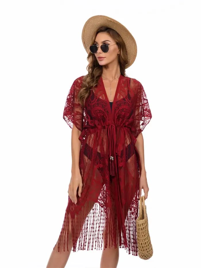 Longue robe de plage en dentelle florale pour femmes