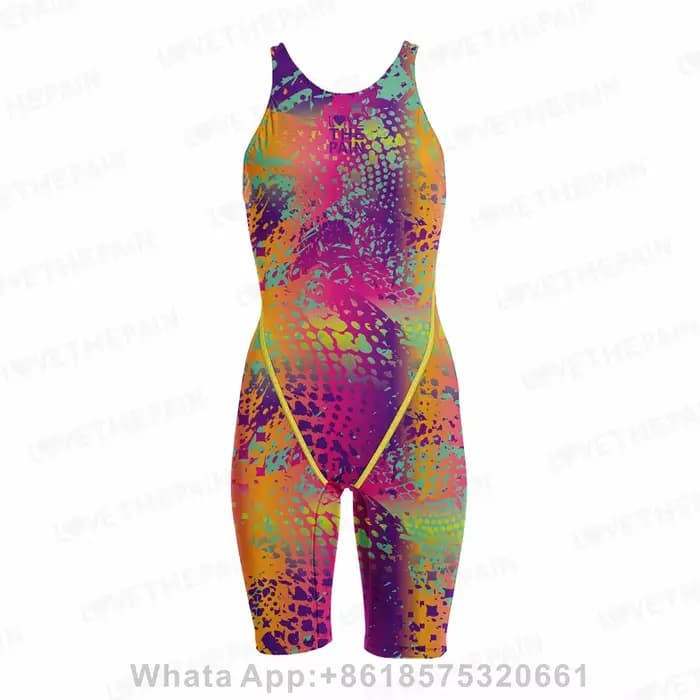 Maillot de bain pour femmes, compétition, entraînement, technologie, col au genou, dos ouvert, bretelles confortables, ensemble deux pièces, 2023