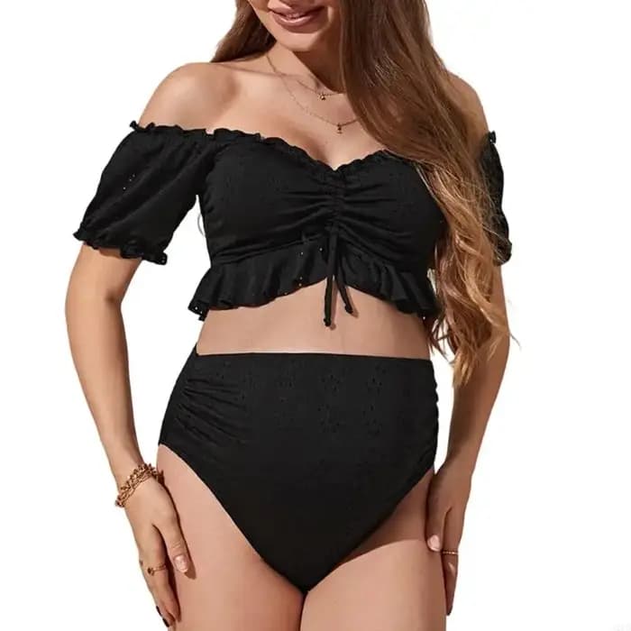 Maillot bain maternité taille haute, manches courtes, pour soutien confortable pendant grossesse les activités