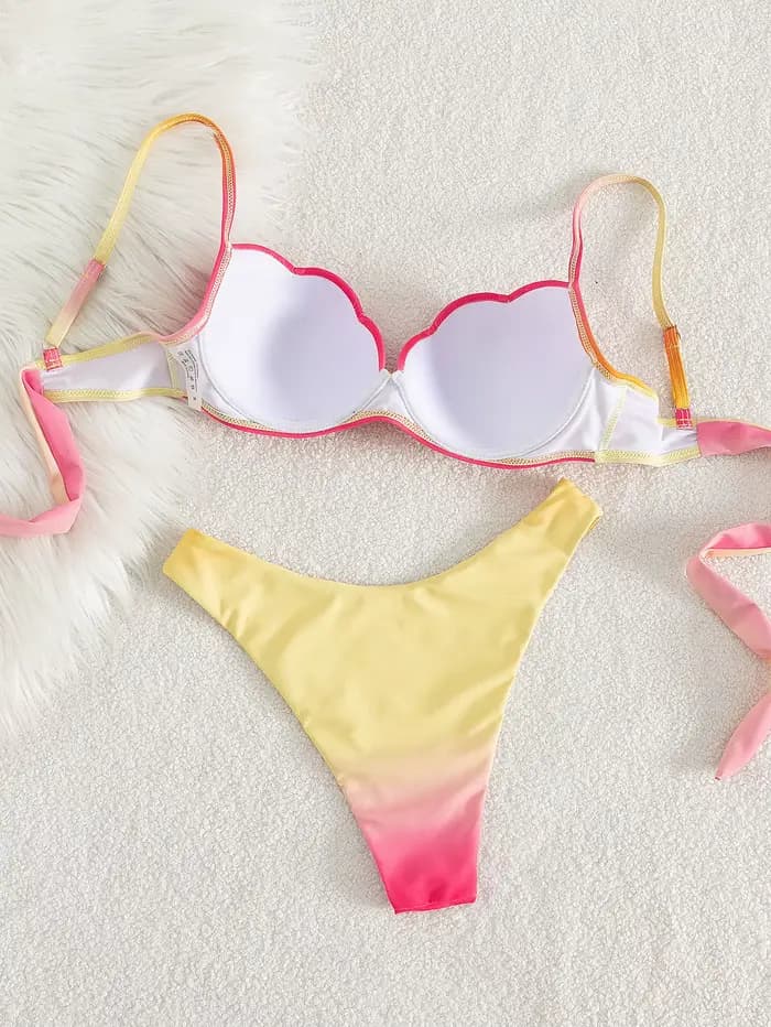 Ensemble bikini ombré rose et orange pour femme