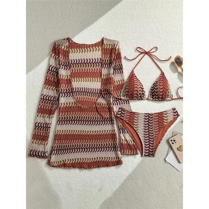 Maillot de bain marron à manches longues pour femmes