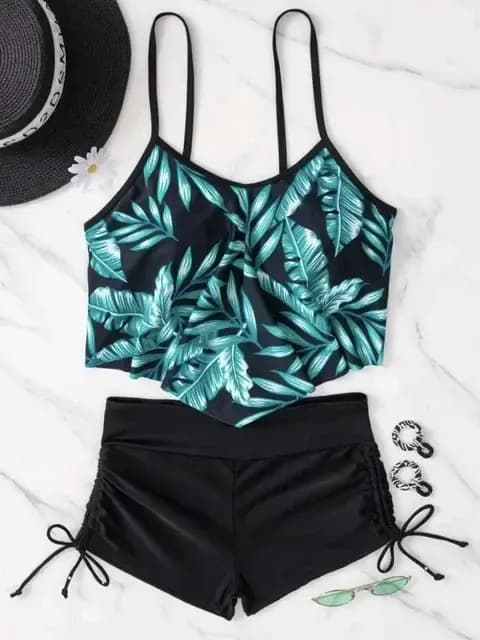 Maillot de bain deux pièces à volants pour femmes