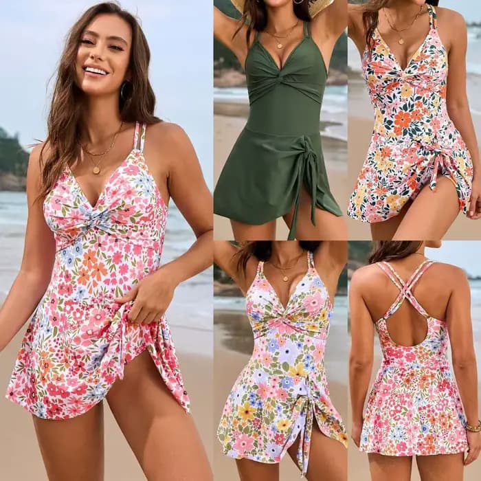 Robe imprimée florale maillot de bain femme une pièce Bikini Monokini plage vacances col en v jarretelle dos nu maillots de bain 2025 été nouveau