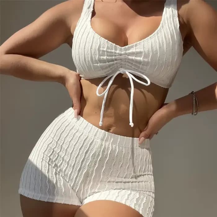 Maillot de bain blanc sexy pour femmes, culotte taille haute, string, ensemble deux pièces, bikini, 2024