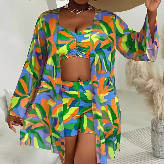 Maillot de bain grande taille 2026 pour femme, bikini taille haute et kimono, ensemble 3 pièces, pour la baignade, 4XL