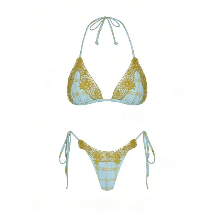 Maillot de bain bikini sexy en dentelle avec jupe, taille haute, coupe brésilienne, pour femme, été