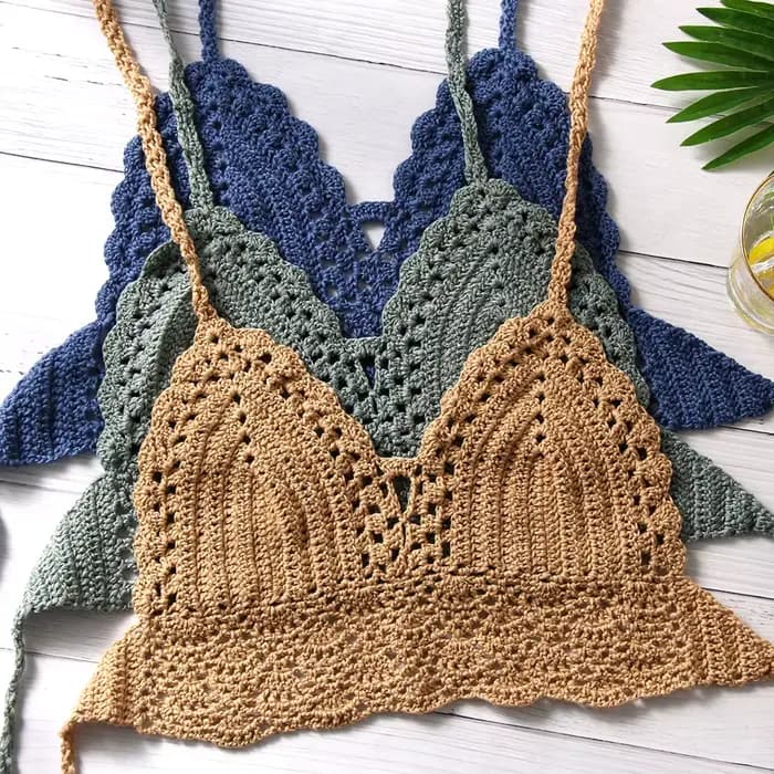 Nouveau Sexy Bikini haut court Crochet Boho plage Camisoles Bikini Bralette licou Cami tricoté soutien-gorge femmes dos nu maillots de bain débardeur