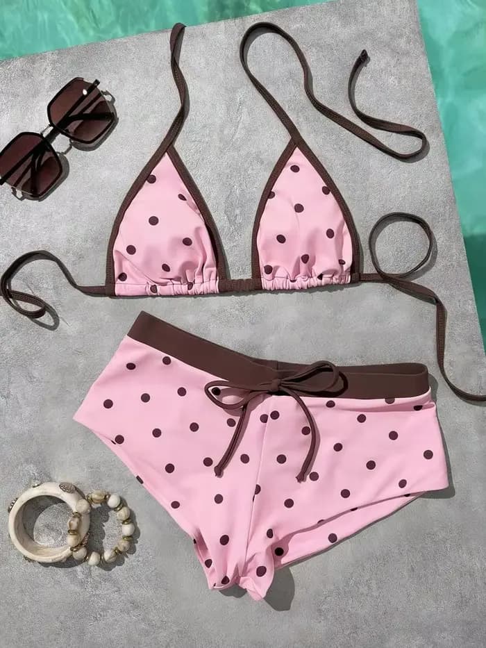 Ensemble bikini brésilien à pois pour femme