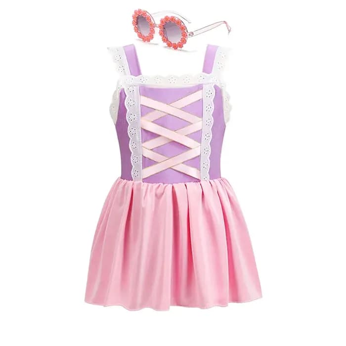 Maillot de bain une pièce pour filles inspiré de la princesse Raiponce, robe de bain violette et rose avec couronne de fleurs, lunettes de soleil, vêtements de plage pour enfants