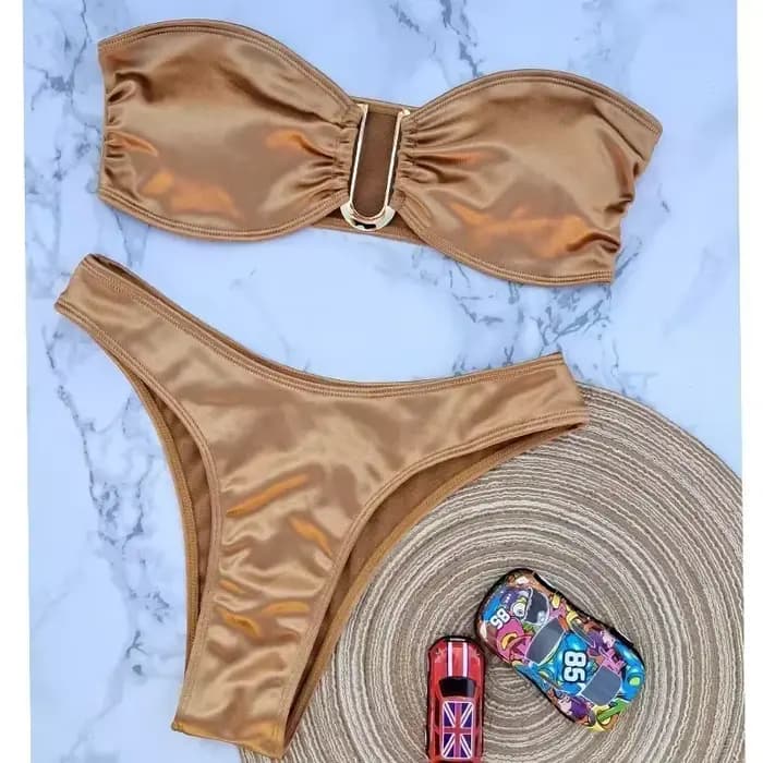 Maillot de bain bandeau push-up d'été avec bretelles, ensemble bikini couleur unie, maillot de bain