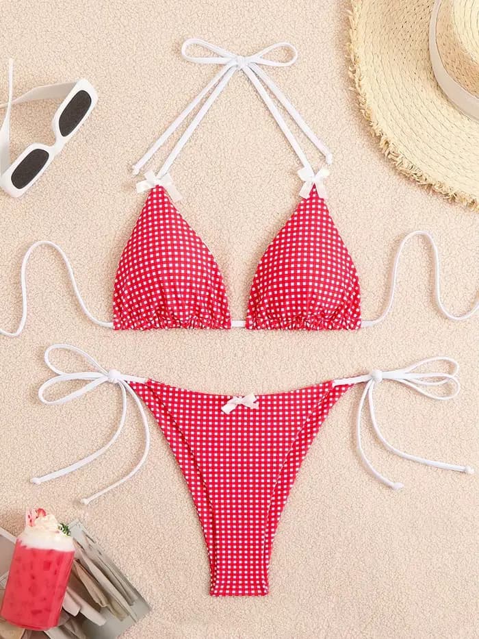 Maillot de bain sexy pour femme, motif papillon, à carreaux, collection 2026, ensemble bikini halter