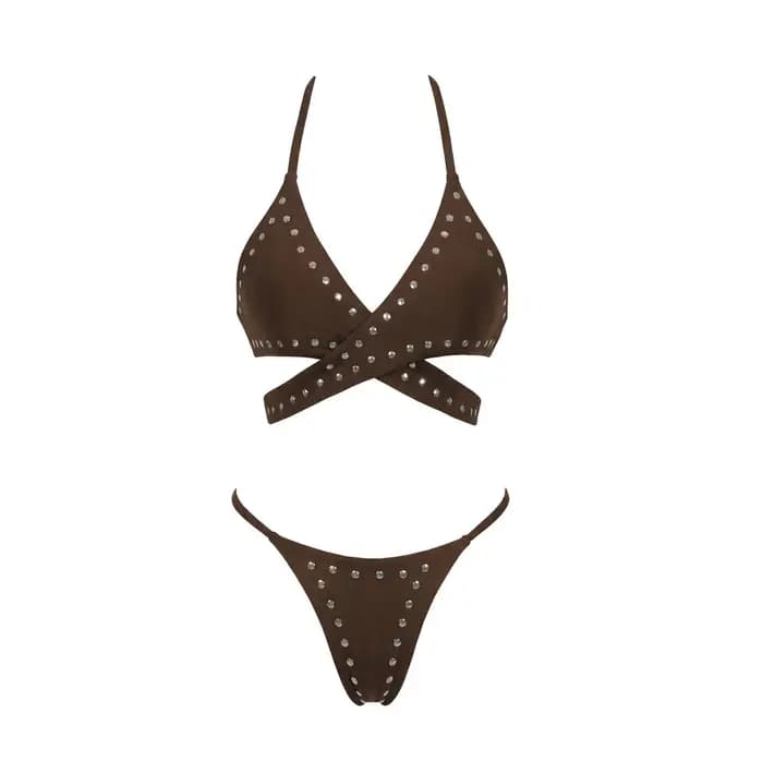 Maillot de bain bikini à clous avec jupe