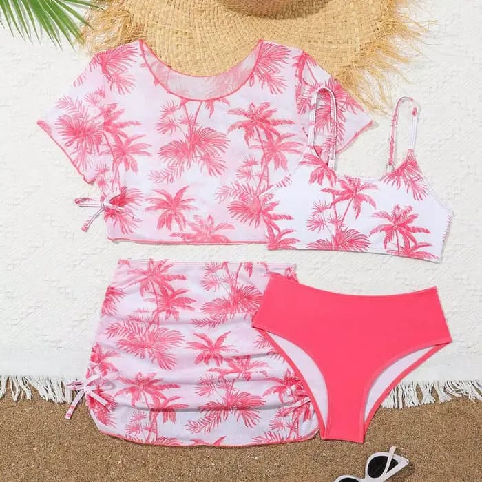 Maillot de bain bikini 4 pièces pour fille, maillot de bain sport imprimé avec short, ensemble de maillots de bain pour adolescente, maillot de bain de plage tendance