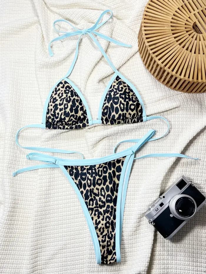 Femmes maillot de bain léopard Sexy Bikini réglable maillots de bain féminin Bikinis ensemble dame licou Trikini maillot de bain livraison directe