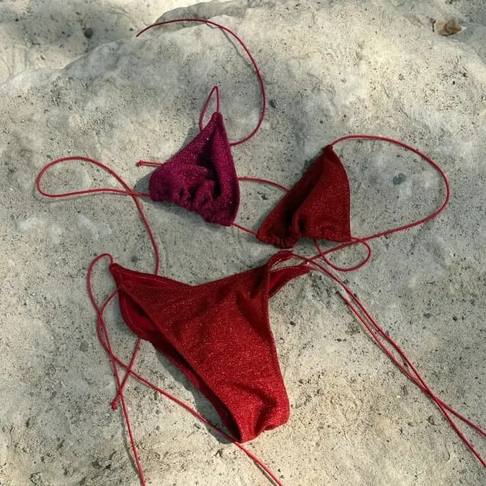 Bikini triangulaire à paillettes sexy pour femmes, maillot de bain à la mode avec lacets, vêtements de bain Vintage pour femmes
