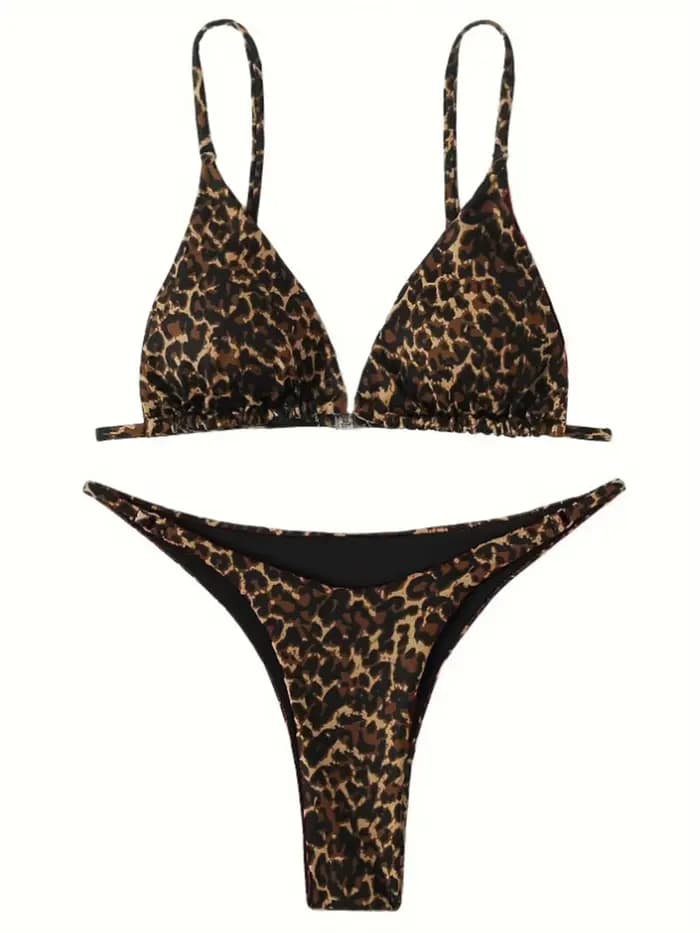 Maillot de bain sexy léopard brésilien pour femme, ensemble bikini deux pièces XS-L V1149