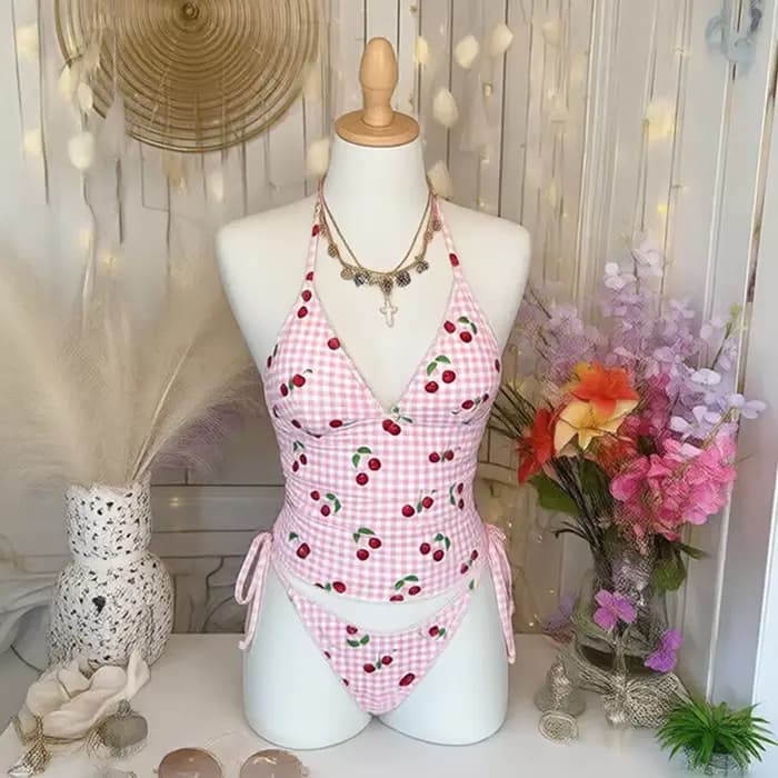Maillot de bain imprimé pour femme, bikini sexy à col halter et design à nouer, idéal pour la plage, les sports nautiques et les vacances d'été