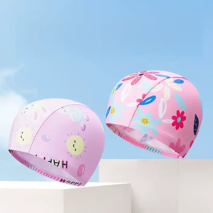 Bonnet de bain pour enfants - Chapeau en tissu élastique imprimé de dessins animés mignons pour garçons et filles