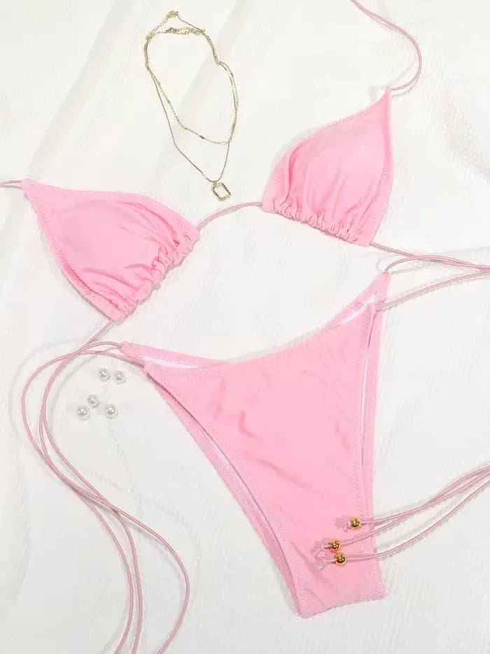Rinabe Bikini rose, maillots de bain triangle bandage, maillot de bain string, maillot de bain coupe
