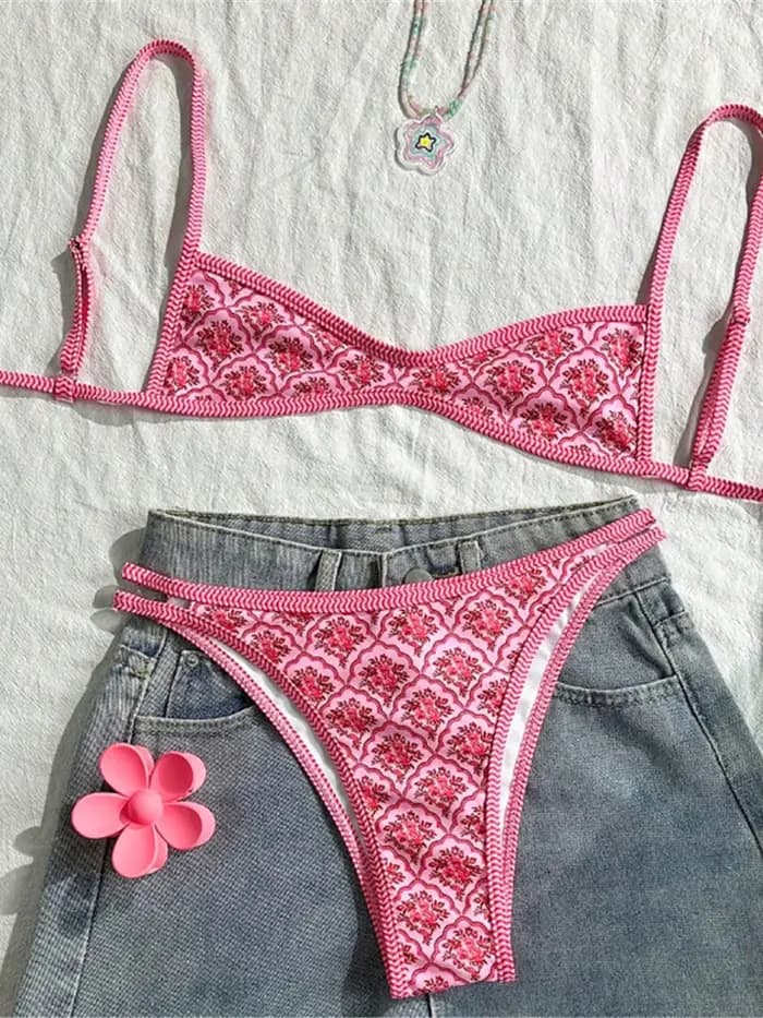 Maillot de bain deux pièces imprimé fleurs