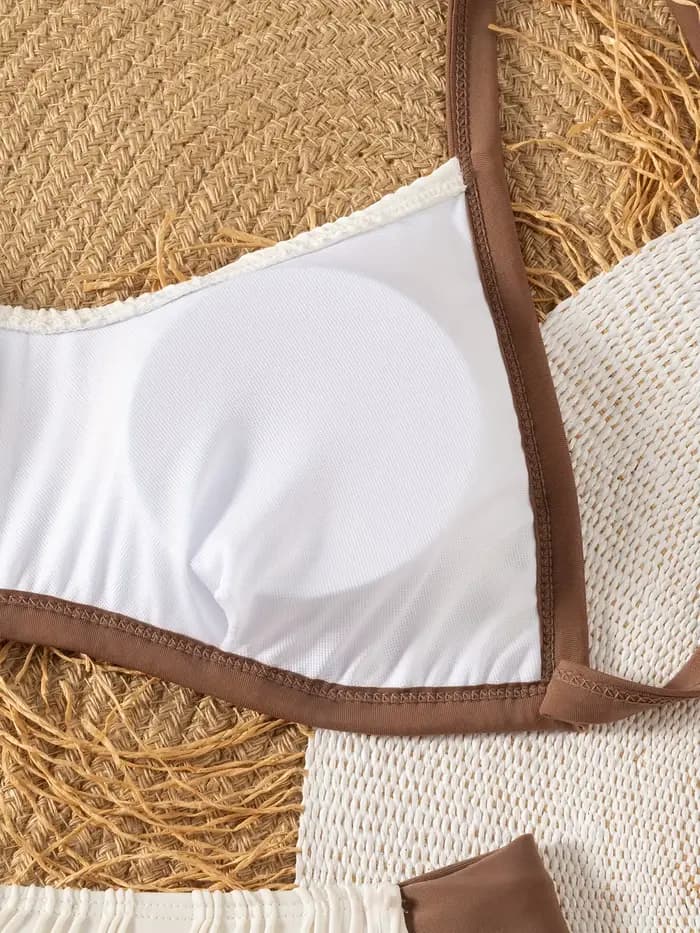 Sexy kaki Patchwork Bikini ensemble 2025 femmes côtelé Push Up string maillot de bain été