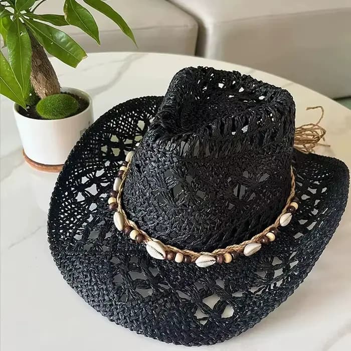 Chapeau de soleil vintage 2026 style bohème en paille pour femme et homme, avec coquillages, perles