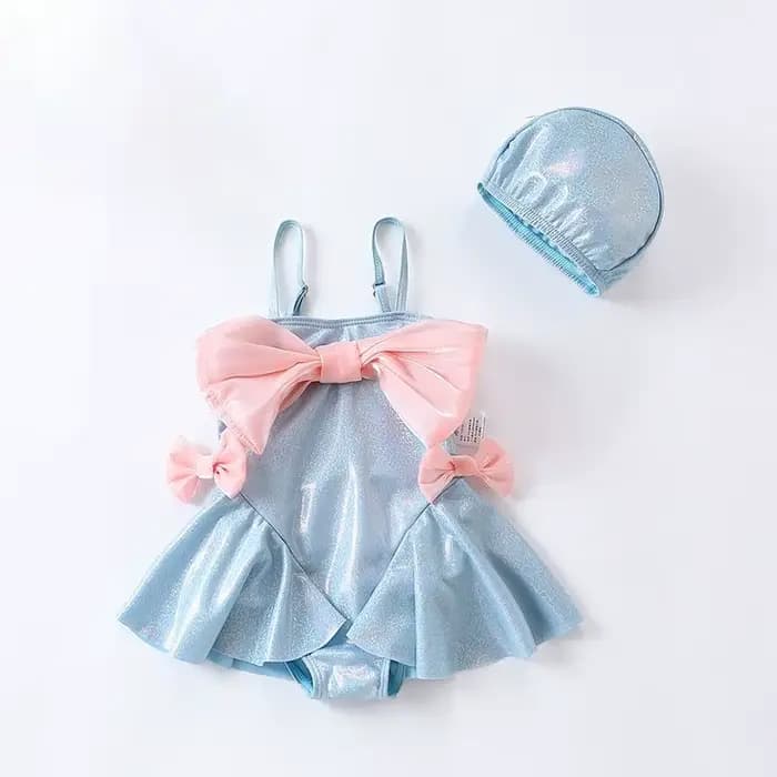 Ensemble maillot de bain et bonnet pour bébé fille, 2 pièces, avec nœud papillon, pour enfant de 2 à 12 ans