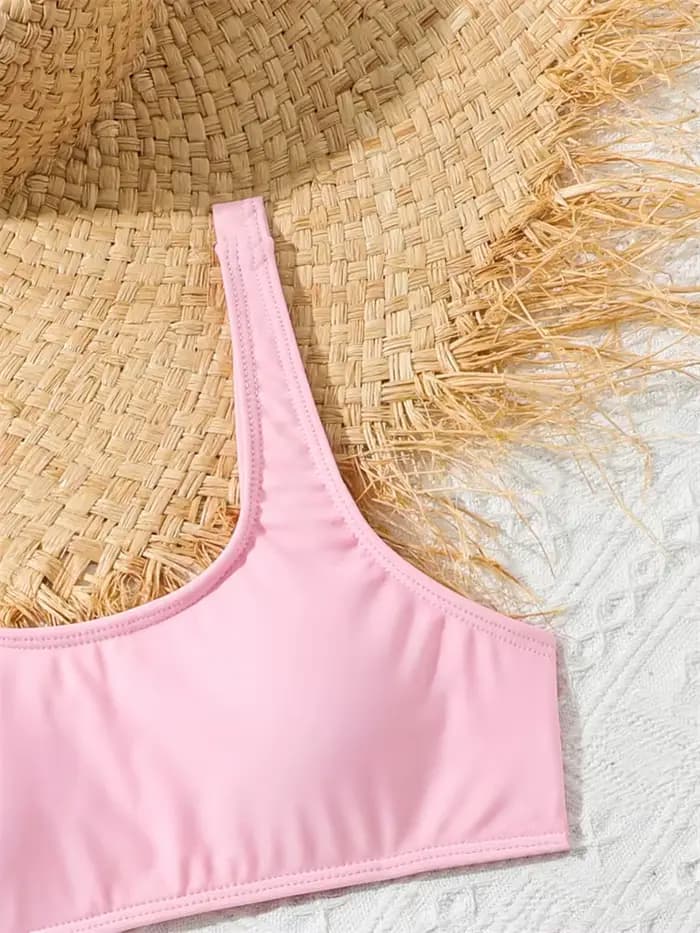Bikini enfants filles maillot de bain 2026 nouveau rose fronde Bikinis ensemble taille haute maillots
