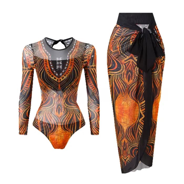Maillot de bain une pièce à manches longues, Protection solaire, Style russe, séchage rapide, tissu Polyester, imprimé Floral, pour femmes