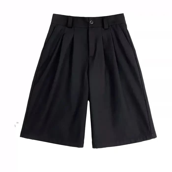 Mauroicardi printemps été ample décontracté doux noir plissé Shorts pour hommes hommes avec taille haute court pantalon droit vêtements 2024