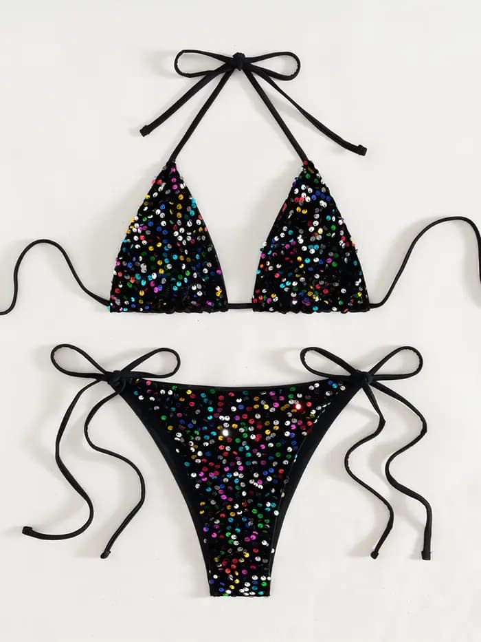 Maillot de bain sexy pour femme, ensemble bikini scintillant, maillot de bain féminin uni, tenue de
